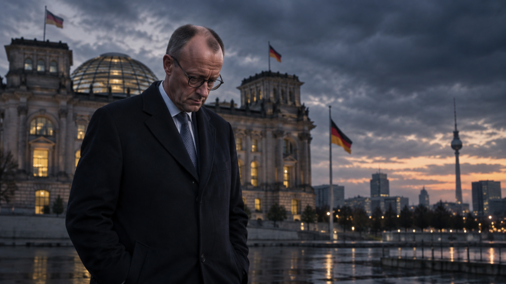 Kanzlerdämmerung um Friedrich Merz: Symbolbild des Bundeskanzlers vor dem Reichstag in Berlin.